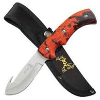 Elk Ridge Fixed Blade Hunting Knife with Guthook - 8.75" - Blaze Camo