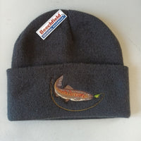 Beechfield Knit Beanie with Trout & Fly Motif Black