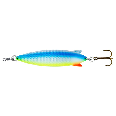 A multicolored Abu Garcia Toby Salmo fishing lure with a silver hook.