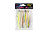 Packaged fishing lures with a brand label on a white background
