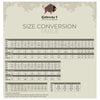 Size conversion table for Gateway 1 products on a beige background