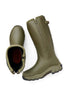 Pair of Olive Green Gateway Pro Shooter Neoprene-Lined Rubber Wellington Side View Showing Zip and top view