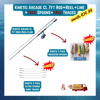 Kinetic Arcade CL 7ft Spin Rod+Reel+Line+Spoons+Traces