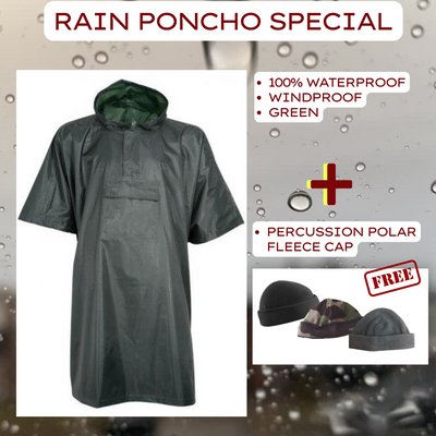 Percussion Waterproof Rain Poncho+FREE Cap