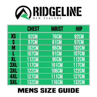 Ridgeline New Zealand Clothing Size Chart