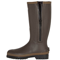 Tracker Rubber Boots with Comfort Neoprene Lining | Brown | Side Profile showing Zip Open
