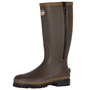 Tracker Rubber Boots with Comfort Neoprene Lining | Brown | Side Profile showing Zip