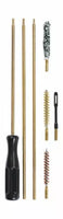 Set of gun cleaning brushes and tools on a white background