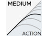 Text 'MEDIUM ACTION' with stylized lines on a white background