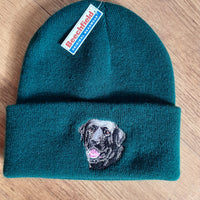 Beechfield Forest Green Hunting Beanie Cap with Embroidered Black Labrador Motif