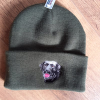 Beechfield Olive Hunting Beanie Cap with Embroidered Black Labrador Motif