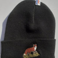 Beechfield Hunting Beanie Cap with Embroidered Standing Fox Motif Black