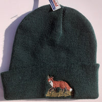 Beechfield Hunting Beanie Cap with Embroidered Standing Fox Motif Forest Green