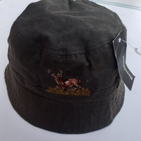 Beechfield Waterproof Waxed & Lined Hunting Safari-Style Hat - Dark Green - Stag Motif