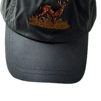 Walker & Hawkes Waxed Baseball Cap with Standing Stag Hunting Motif