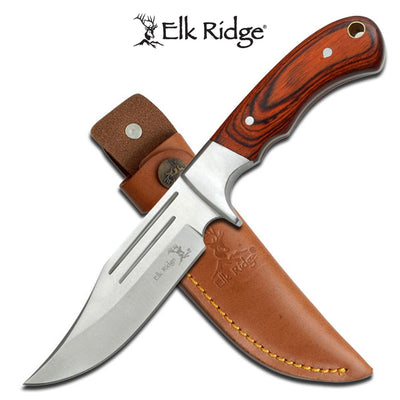 Elk Ridge Fixed Blade Redwood Handle Bowie Knife - 9.5