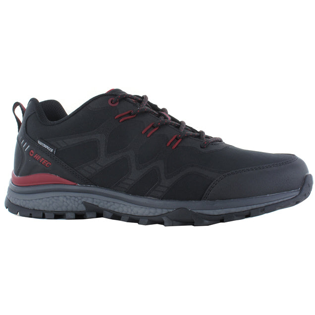Hi-Tec Stinger Men's Waterproof Walking Shoe - Black & Dark Red - Hiking & Hillwalking Boots at OpenSeason.ie