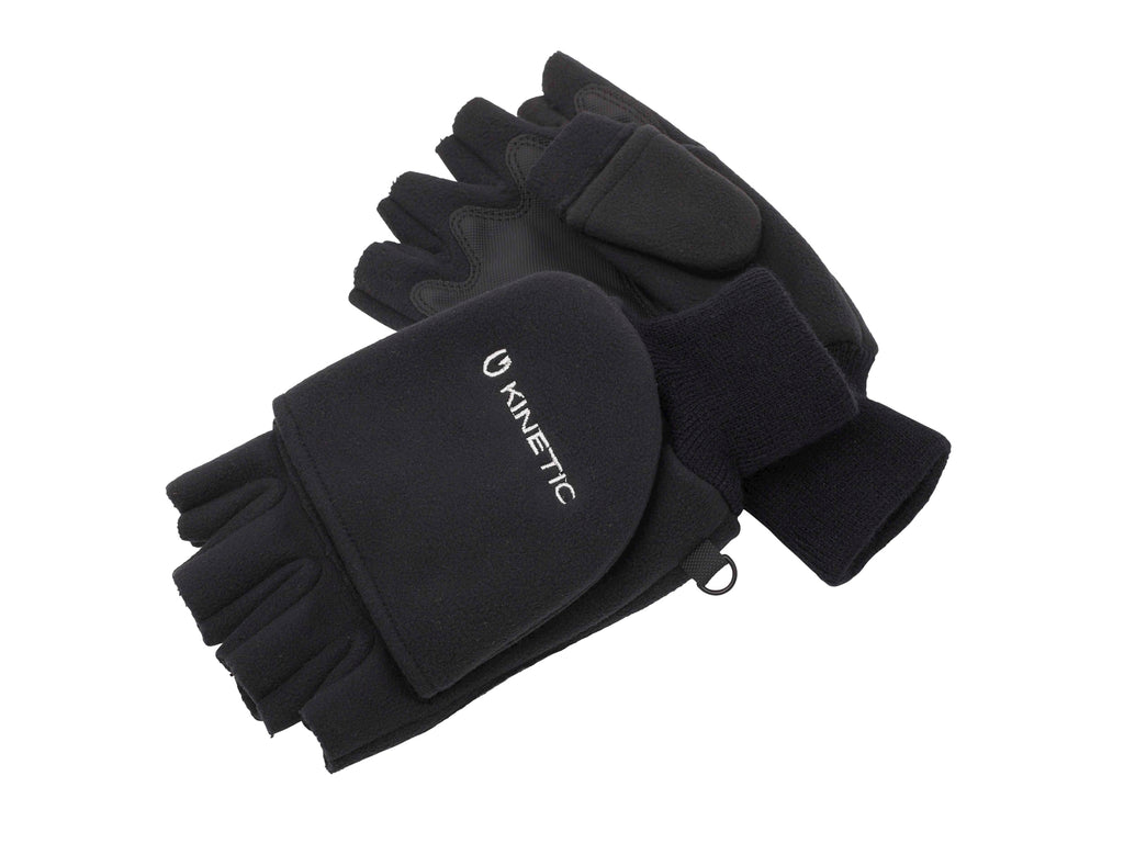 Kinetic Wind Stop Black Foldover Mitt - Ideal for Winter Sports - Fishing, Shooting, Farming