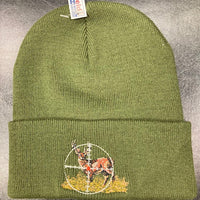 Beechfield Hunting Beanie Cap with Embroidered Stag-in-Sights Motif Olive Green
