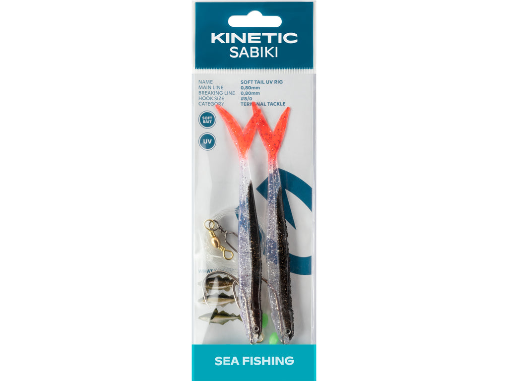  Kinetic Sabiki Soft Tail UV Sea Rig #8/0 - Black Fire Tail - Sea Fishing Tackle at OpenSeason.ie, Nenagh