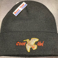 Beechfield Hunting Beanie Cap with Embroidered "Cock Up!" Motif - Black