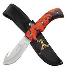 Elk Ridge Fixed Blade Hunting Knife with Guthook - 8.75" - Blaze Camo